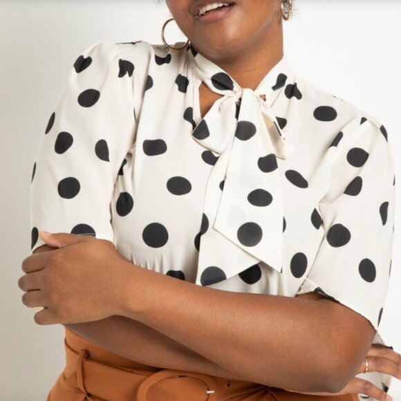 Eloquii Bow Blouse with Flutter Sleeve - Polka Dots NWT - Picture 1 of 3